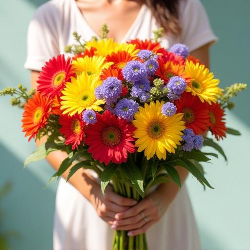 En färgglad sommarbukett från blomsterprenumerationen.